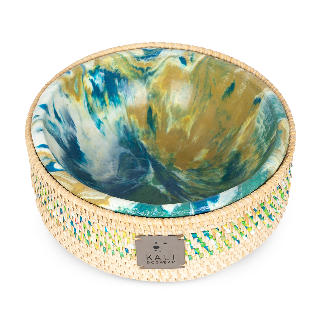 Dog Bowl "Green Blue Yellow White marbled"